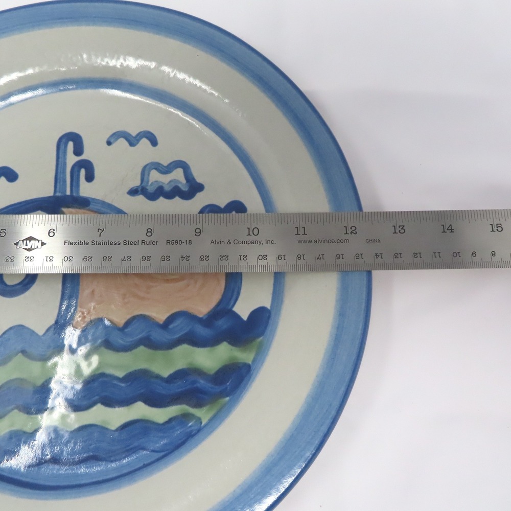 MA Hadley Pottery Blue Whale Dinner Plate Hand Painted Stoneware Nautical VTG - Picture 13 of 14
